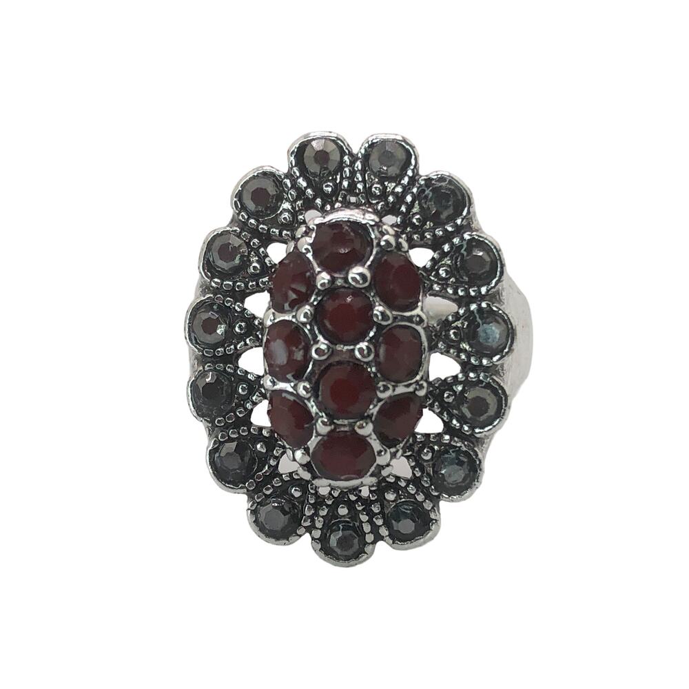 Silver and Red Rhinestone Statement Ring - Size 9 - Picture 3 of 7